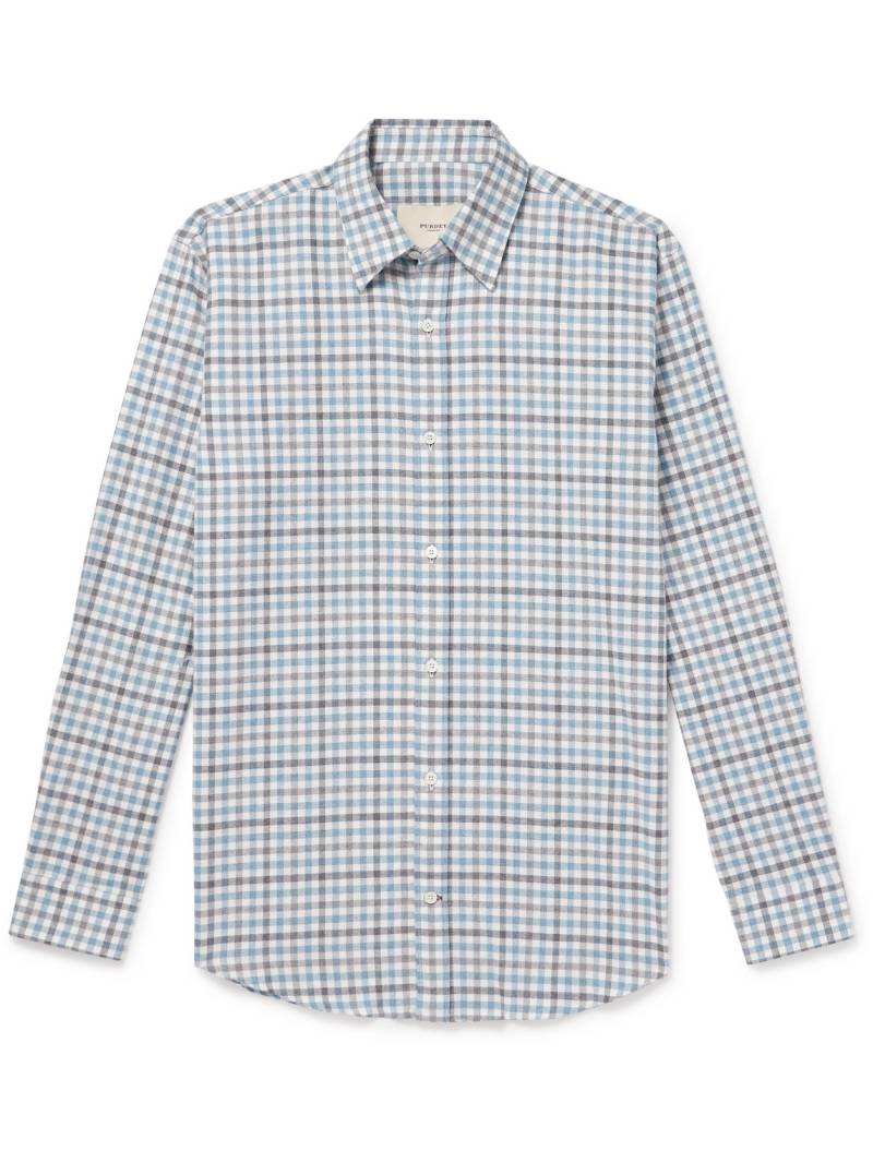 Purdey - Checked Cotton-Flannel Shirt - Men - Blue - UK/US 16.5 von Purdey