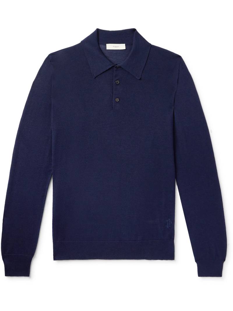 Purdey - Logo-Embroidered Merino Wool Polo Shirt - Men - Blue - S von Purdey