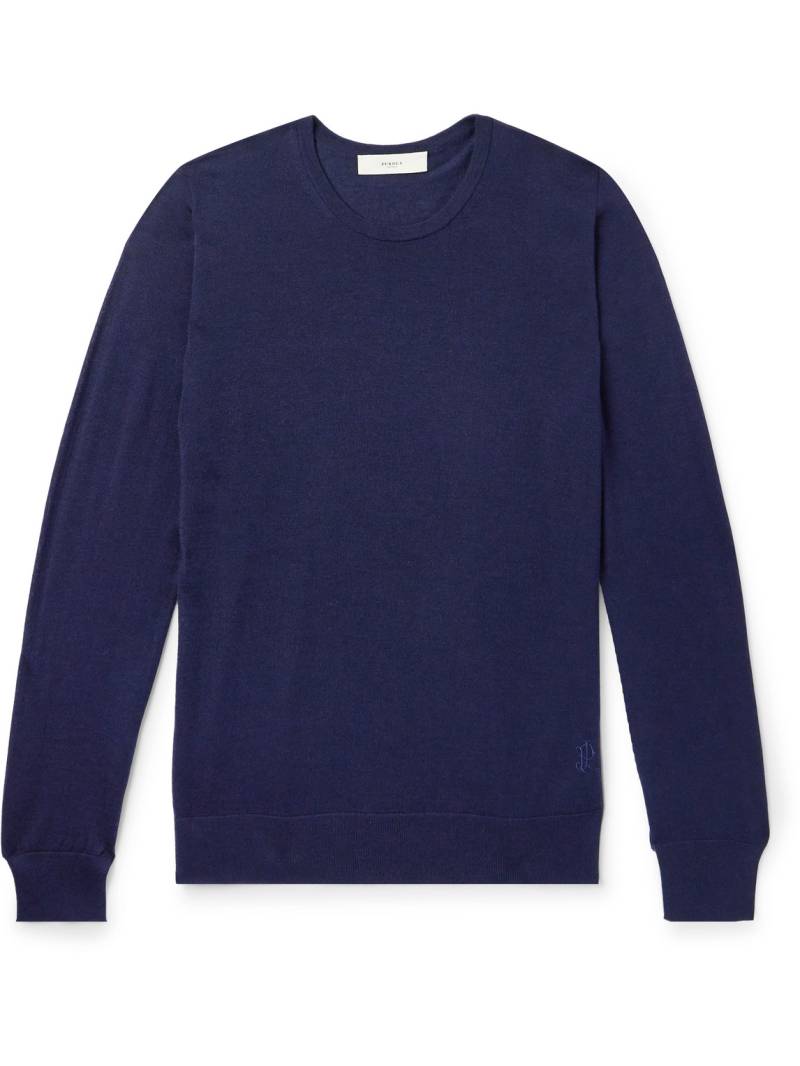 Purdey - Logo-Embroidered Merino Wool Sweater - Men - Blue - M von Purdey