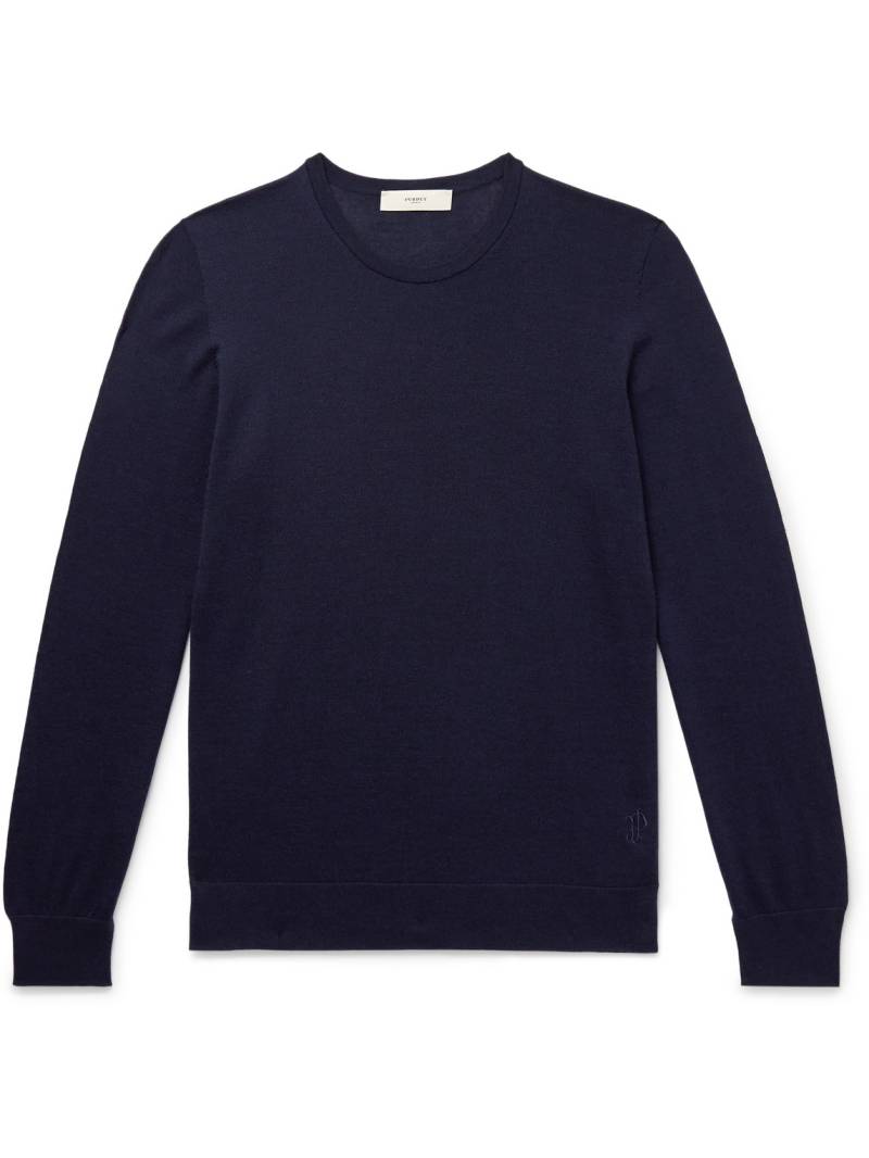 Purdey - Logo-Embroidered Wool Sweater - Men - Blue - M von Purdey