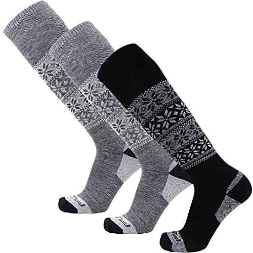 Pure Athlete Alpaka Skisocken - Herren warme Wollsocke, Frauen Skifahren, Snowboarden, 3er-Pack – Schwarz (1) + Grau (2), Medium von Pure Athlete