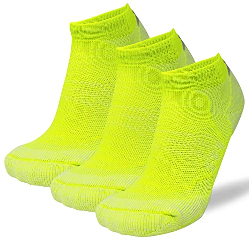 Pure Athlete Merinowolle Socken Herren Damen Jugend - Low Cut Gepolsterte Athletic Laufsocke, Feuchtigkeitstransport, 3 Paar – Hellgelb, Small von Pure Athlete