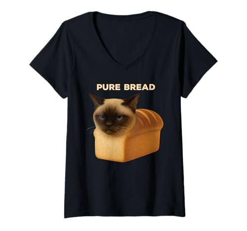 Damen Lustige Reine Brot, Siamkatze frisch gebackene Brotlaib Katze T-Shirt mit V-Ausschnitt Damen Lustige Reine Brot, Siamkatze frisch gebackene Brotlaib Katze T-Shirt mit V-Ausschnitt von Pure Bread Tees