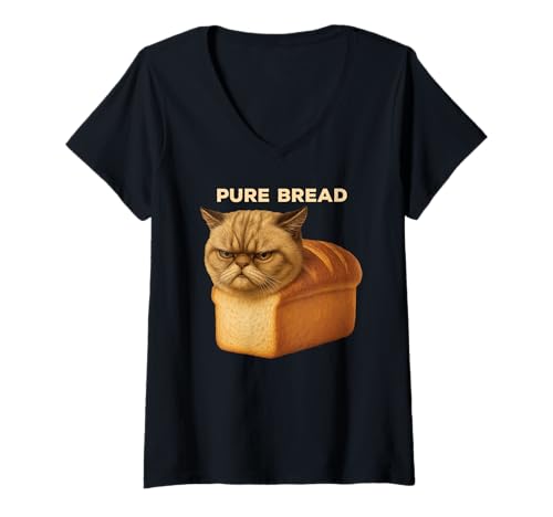 Damen Lustige Reine Brotkatze frisch gebackene Brotlaib Katze T-Shirt mit V-Ausschnitt Damen Lustige Reine Brotkatze frisch gebackene Brotlaib Katze T-Shirt mit V-Ausschnitt von Pure Bread Tees