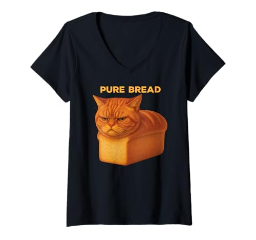 Damen Lustiges reines Brot Orange Tabby Katze frisch gebackenes Brot T-Shirt mit V-Ausschnitt Damen Lustiges reines Brot Orange Tabby Katze frisch gebackenes Brot T-Shirt mit V-Ausschnitt von Pure Bread Tees