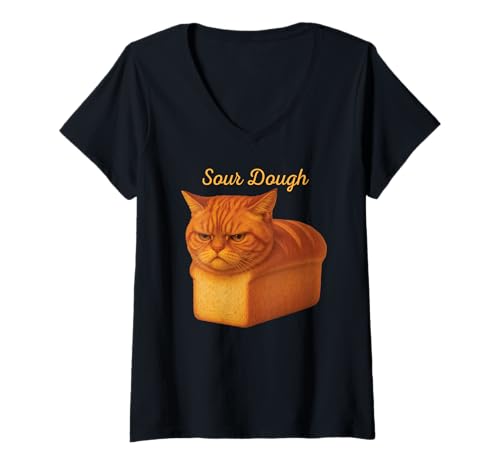Damen Lustiges reines Brot Orange getigerte Katze frisch gebackener saurer Teig T-Shirt mit V-Ausschnitt Damen Lustiges reines Brot Orange getigerte Katze frisch gebackener saurer Teig T-Shirt mit V-Ausschnitt von Pure Bread Tees