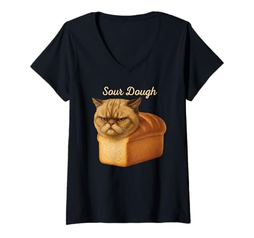 Damen Lustiges reines Brot Perserkatze frisch gebackener saurer Teig T-Shirt mit V-Ausschnitt Damen Lustiges reines Brot Perserkatze frisch gebackener saurer Teig T-Shirt mit V-Ausschnitt von Pure Bread Tees