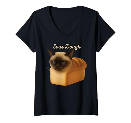 Damen Lustiges reines Brot Siamkatze frisch gebackener saurer Teig T-Shirt mit V-Ausschnitt Damen Lustiges reines Brot Siamkatze frisch gebackener saurer Teig T-Shirt mit V-Ausschnitt von Pure Bread Tees
