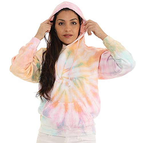 Pure Essence Tie Dye Langarm Pullover Hoodie für Damen und Herren, Fleece Kapuzen-Sweatshirt mit Fronttasche und Kordelzug, Margarita Bomb, Small von Pure Essence