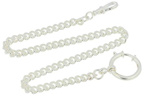 Pure grey Taschenuhrkette echt 925 Silber u. a. für Taschenuhren, 30 cm lang Flachpanzer 5 mm mit Federring und drehbarem Karabiner von Pure grey