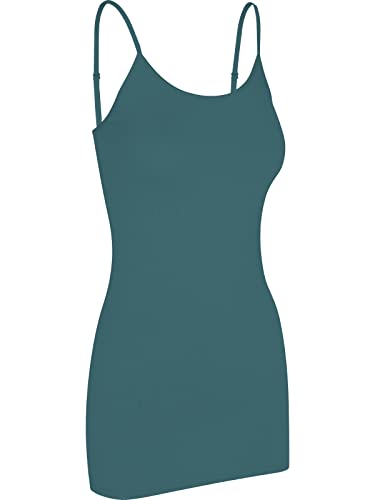 Pure Look Damen Spaghettiträger Stretch Baumwolle Lange Cami Camisole Tank Top, blaugrün, Mittel von Pure Look