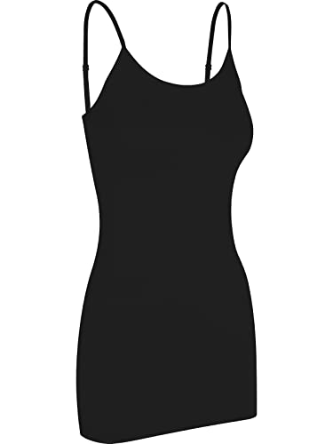 Pure Look Damen Spaghettiträger Stretch Baumwolle Lange Cami Camisole Tank Top, schwarz, Mittel von Pure Look