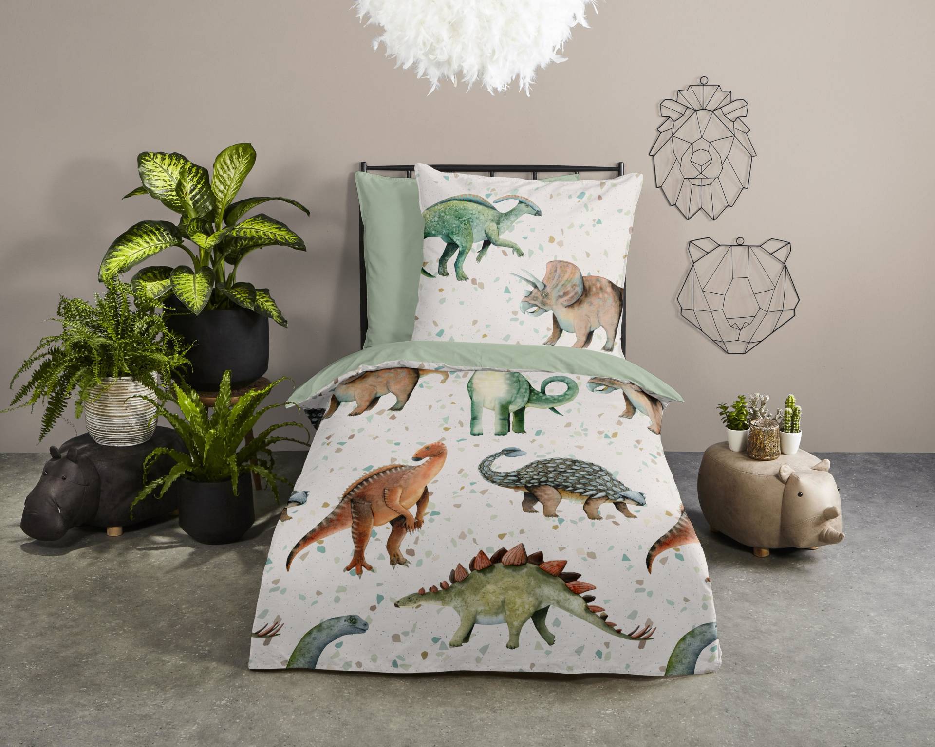 PURE luxury collection Kinderbettwäsche "Jura" 2 Stk. tlg. Mikrofaser, 135x200, 2 Teilig, Wendeoptik, Kind, Junge, Dino von Pure Luxury Collection
