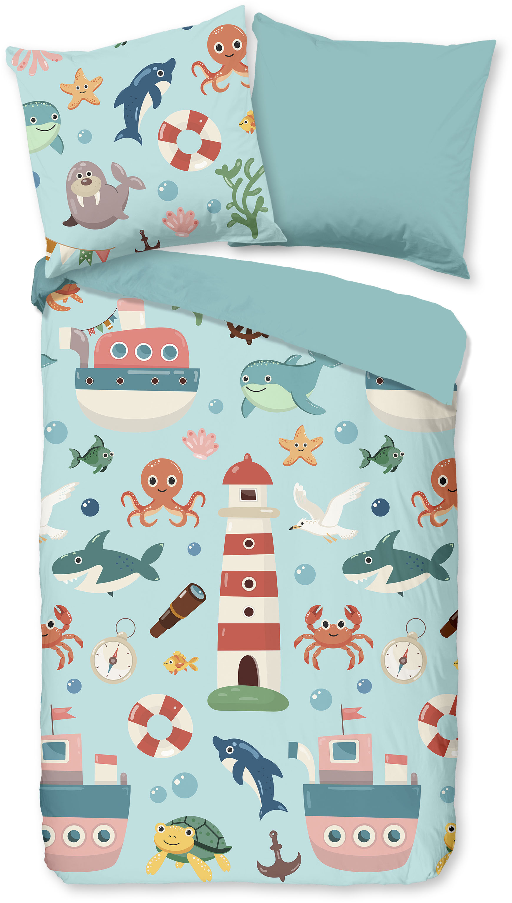 PURE luxury collection Kinderbettwäsche "Sailor", Mikrofaser, 135x200, 2 Teilig, Wendeoptik, Kind, Meerestiere, Maritim PURE luxury collection Kinderbettwäsche "Sailor", Mikrofaser, 135x200, 2 Teilig, Wendeoptik, Kind, Meerestiere, Maritim von Pure Luxury Collection