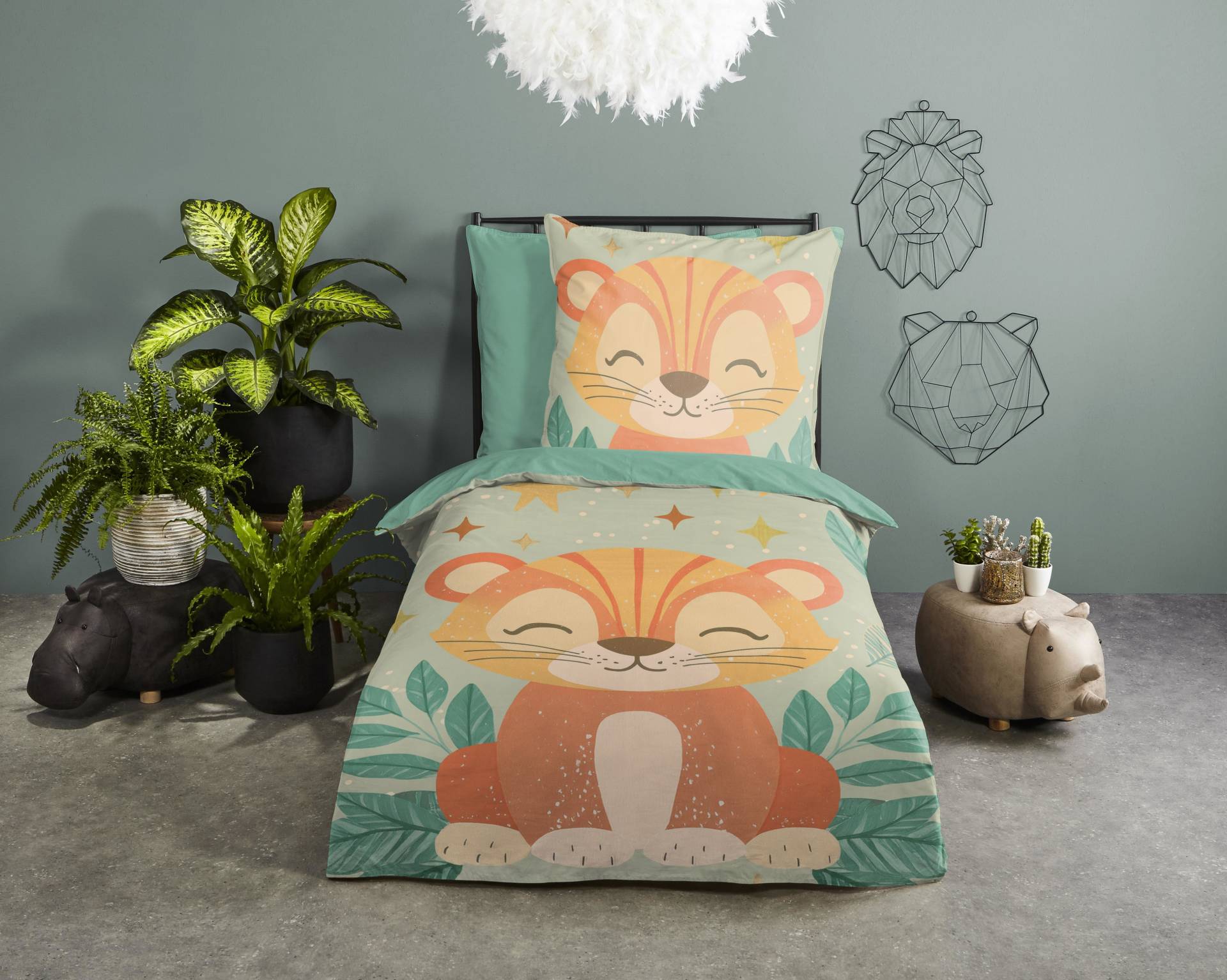 PURE luxury collection Kinderbettwäsche "Thijn" 2 Stk. tlg. Mikrofaser, 135x200, 2 Teilig, Wendeoptik, Kind, Junge, Löwe von Pure Luxury Collection