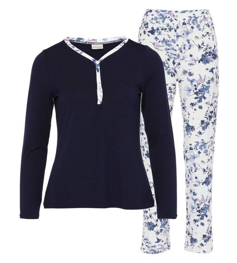 Pure Shape Pyjama Shirt & Hose elastisch (Set, 2-teilig) mit Blumenmuster und Knopfleiste von Pure Shape