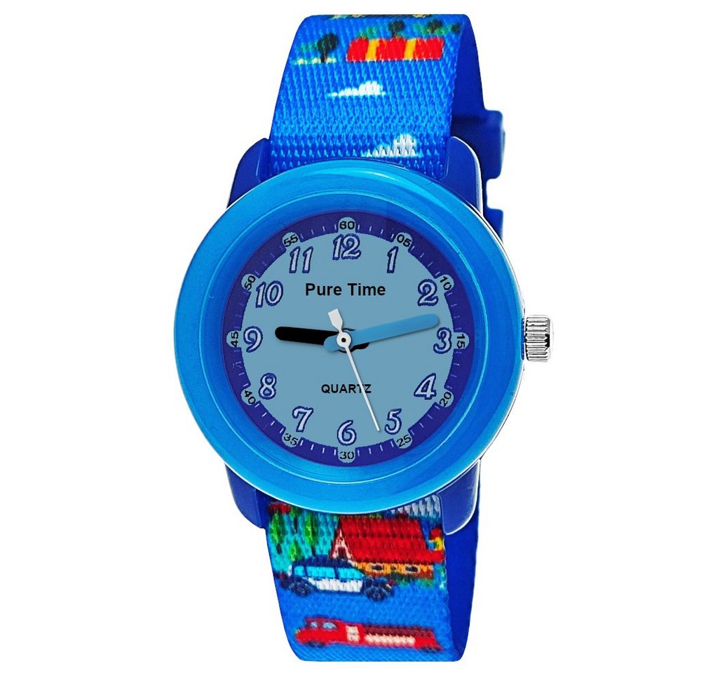 Pure Time Quarzuhr Autos Cars Kinder Textil Armbanduhr, Kinderuhr in blau, rot & schwarz von Pure Time