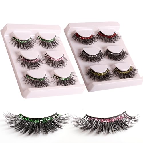 Fake Lashes Falsche Wimpern Extensions Set, Pure Vie 3Pare Künstliche Wimpern mit Glitzer Lidschatten Wiederverwendbar 3D Natürliche Curl Cat Eye Cluster Manga Lashes für Girl Frauen Hochzeit Make Up von Pure Vie