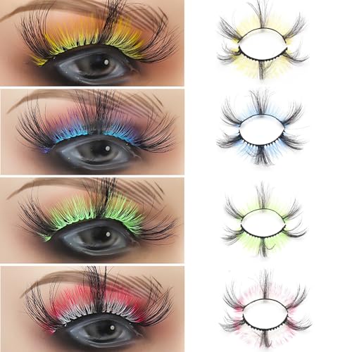 Fake Lashes Falsche Wimpern Extensions Set, Pure Vie 4Pare Künstliche Wimpern mit Color Wiederverwendbar 3D Natürliche Curl Cat Eye Cluster Manga Lashes für Girl Frauen Hochzeit Make Up von Pure Vie