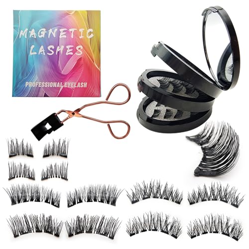 Pure Vie Cluster Wimpern Extensions Set, 4Paare Magnetische Fake Lashes Künstliche Falsche Magnetwimpern Wiederverwendbare Selbstklebende Cat Eye Manga Lashes für Girl Frauen Make Up von Pure Vie