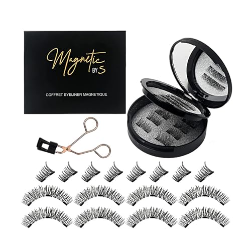 Magnetische Wimpern Fake Lashes Künstliche Falsche Wimpern Extensions Set, Pure Vie 4Paare Magnetwimpern Wiederverwendbare Selbstklebende Cat Eye Cluster Manga Lashes für Girl Frauen Make Up von Pure Vie