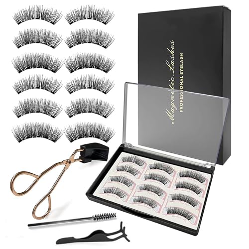 Magnetische Wimpern Fake Lashes Künstliche Falsche Wimpern Extensions Set, Pure Vie 6Paare Magnetwimpern Wiederverwendbare Selbstklebende Cat Eye Cluster Manga Lashes für Girl Frauen Make Up von Pure Vie