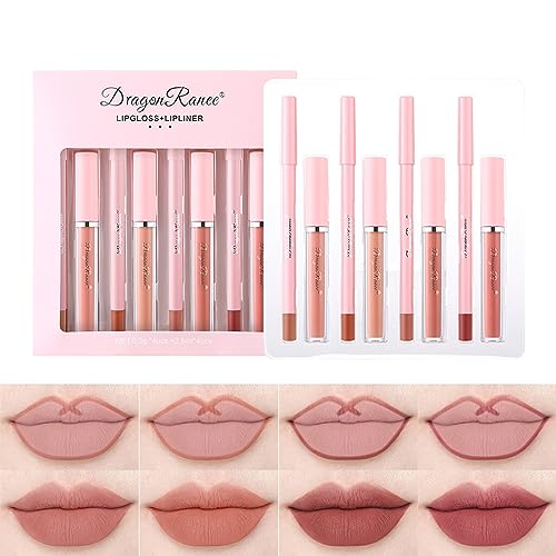 Pure Vie 4 Lipgloss mit 4 Lipliner Set, Lippenstift Lip Tint Set Wasserdicht Langlebig Beauty Liquid lipstick Lip Makeup Cosmetics Hochpigmentiert Schönheits Skosmetik für Frauen Mädchen Geschenk von Pure Vie