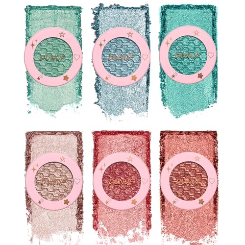 Pure Vie Glitzer Lidschatten Glitter Eyeshadow Palette, 6 Farben Lidschatten Glitzer Make Up Matt Shimmer Lang Anhaltende Wasserdicht Schminke Kosmetische für Mädchen Frauen Kinder Face Lip von Pure Vie