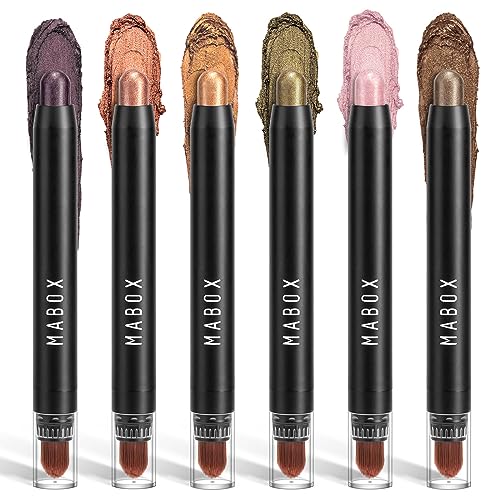 Pure Vie Glitzer Lidschatten Stift, 6Farben Creme Lidschatten Shimmer Eyeshadow Highlighter Crayon Stick Multiuse Makeup Stift Set Wasserfest Long Lasting Eye Cosmetic für Mädchen Frauen Geschenk von Pure Vie