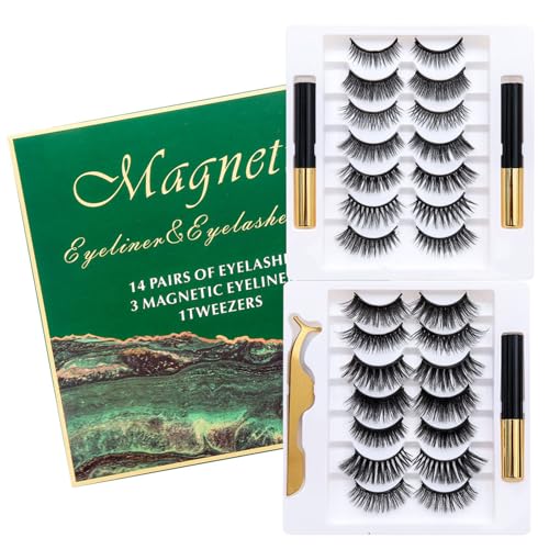 Pure Vie Magnet Wimpern mit Eyeliner, 5Paare Magnetische Wimpern Magnetisch Magnetwimpern Magnetic Eyelashes Fake Lashes, Wiederverwendbare Selbstklebende Künstliche Falsche Wimpern Extensions Set von Pure Vie