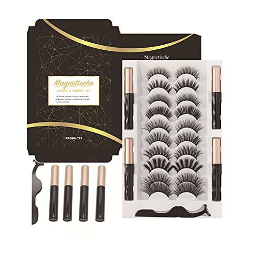 Pure Vie Magnetische Wimpern, Magnet Wimpern Magnetisch Lashes mit Eyeliner, Wiederverwendbare Selbstklebende Magnetic Eyelashes 3d Effekt Lashes Extensions Set Magnetwimpern für Mädchen Frauen von Pure Vie