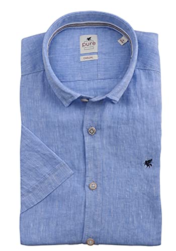 Pure Casual Fit Hemd Kurzarm Button Down Kragen Reine Leinen blau Größe XXL von Pure