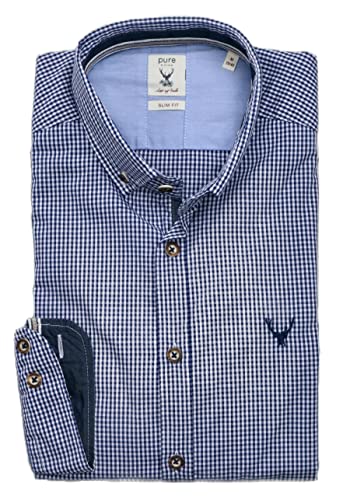 Pure Karo-Hemd Slim Fit Blau XXL von Pure