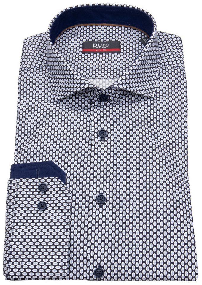 Pure Langarmhemd Slim Fit stark tailliert Kentkragen Kontrastknöpfe von Pure