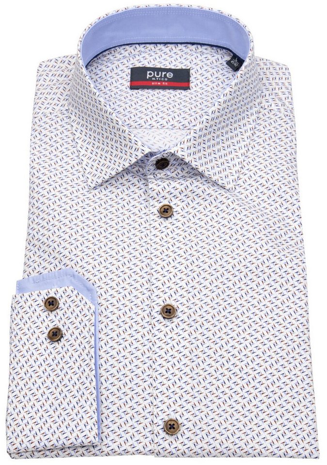 Pure Langarmhemd Slim Fit stark tailliert Kentkragen Kontrastknöpfe von Pure