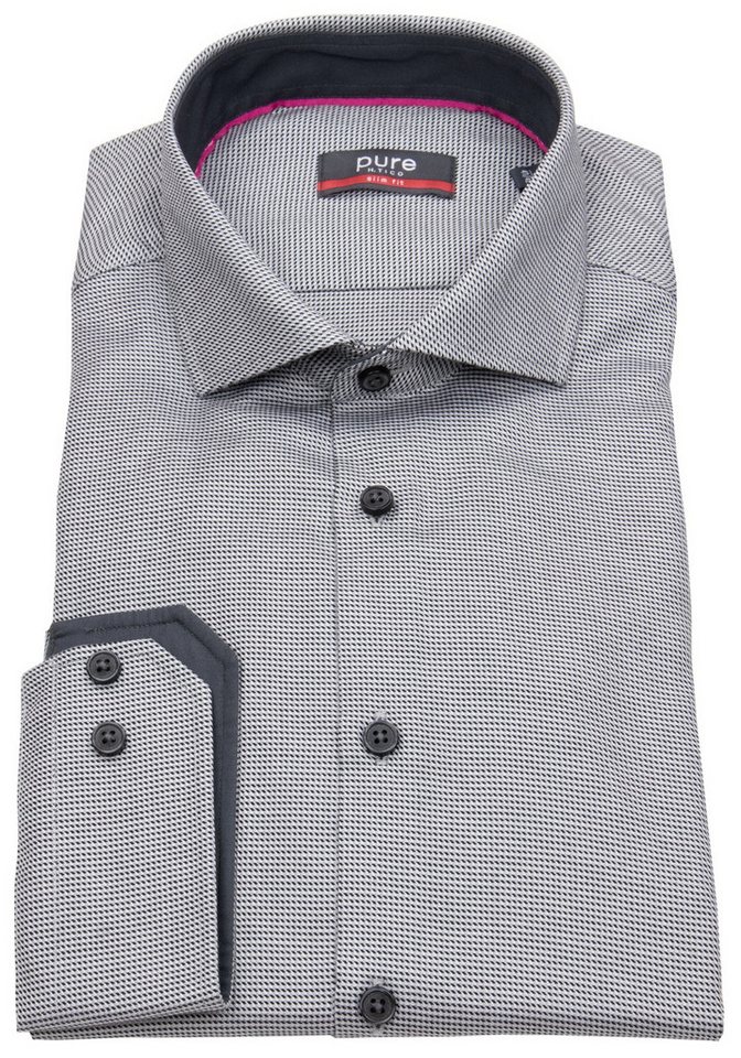 Pure Langarmhemd Slim Fit stark tailliert Kentkragen Kontrastknöpfe von Pure