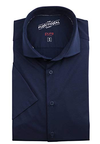 Pure Slim Fit Functional Hemd Kurzarm Stretch Struktur dunkelblau Größe 37 von Pure