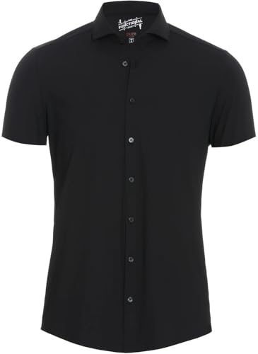 Pure Slim Fit Hemd Halbarm Haifischkragen Functional Stretch schwarz Größe 41 von Pure