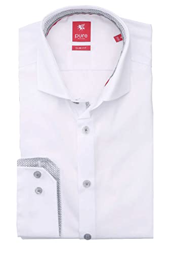 Pure Slim Fit Hemd Langarm Haifischkragen Punktiert weiß Größe XL von Pure