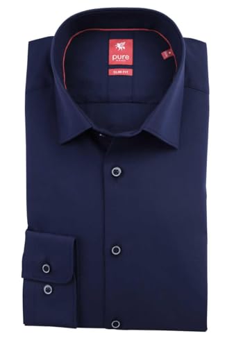 Pure Slim Fit Hemd Langarm Haifischkragen Stretch Navy Größe M von Pure