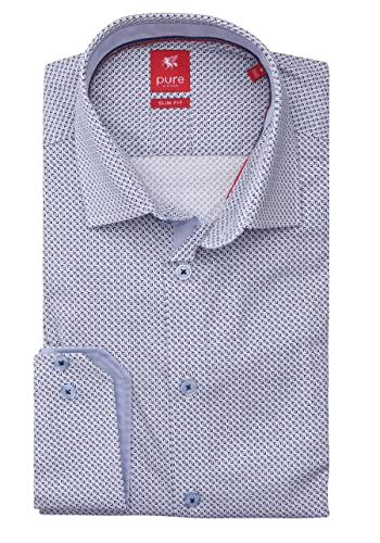 Pure Slim Fit Hemd Langarm New Kent Kragen Muster blau Größe XL von Pure