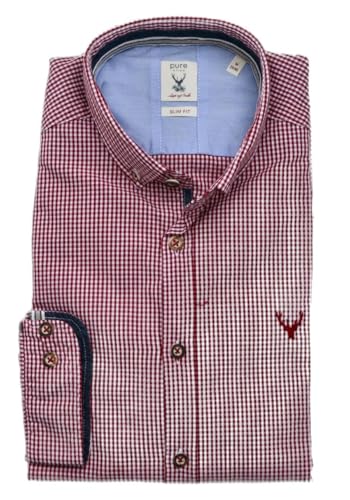 Pure Slim Fit Trachtenhemd Langarm Button Down Kragen Karo rot Größe XXL von Pure