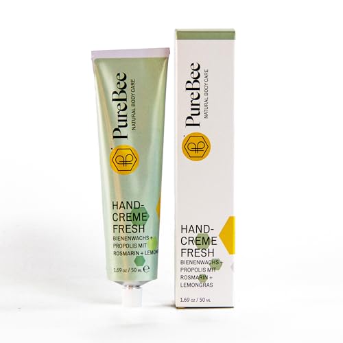 PureBee Handcreme | Mit Bienenwachs + Propolis + Aloe Vera + Urea | 50 ml in Tube | handgemacht in Baden-Württemberg (Fresh (Rosmarin + Lemongras)) von PureBee