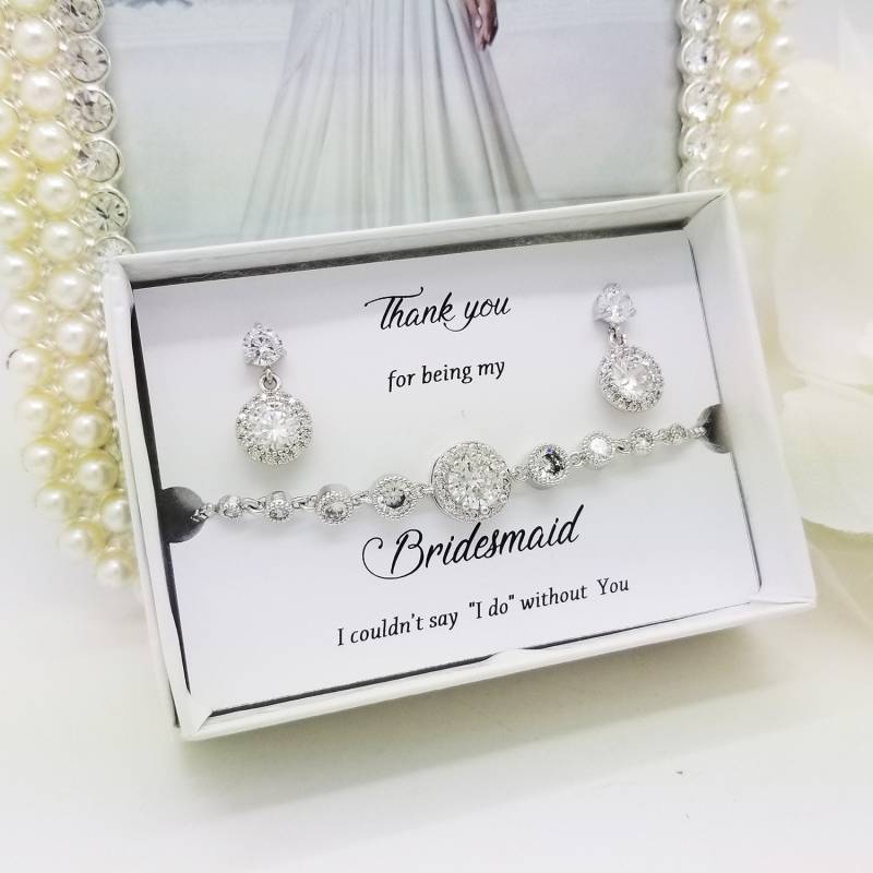 Zirkonia Armband Und Ohrringe Set Silber Halo, Verstellbar von PureCrystalSJ