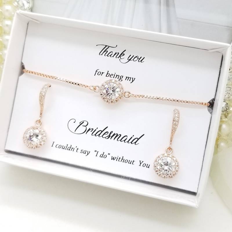 Rose Gold Cubic Zirconia Ohrringe Und Armband Set Brautjungfer Schmuck von PureCrystalSJ
