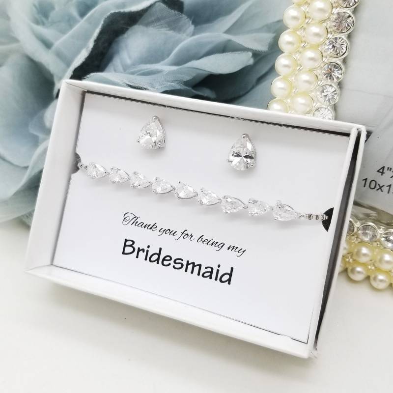 Tropfen Cubic Zirkonia Brautjungfer Schmuck Set Verstellbares Armband Und Ohrringe von PureCrystalSJ