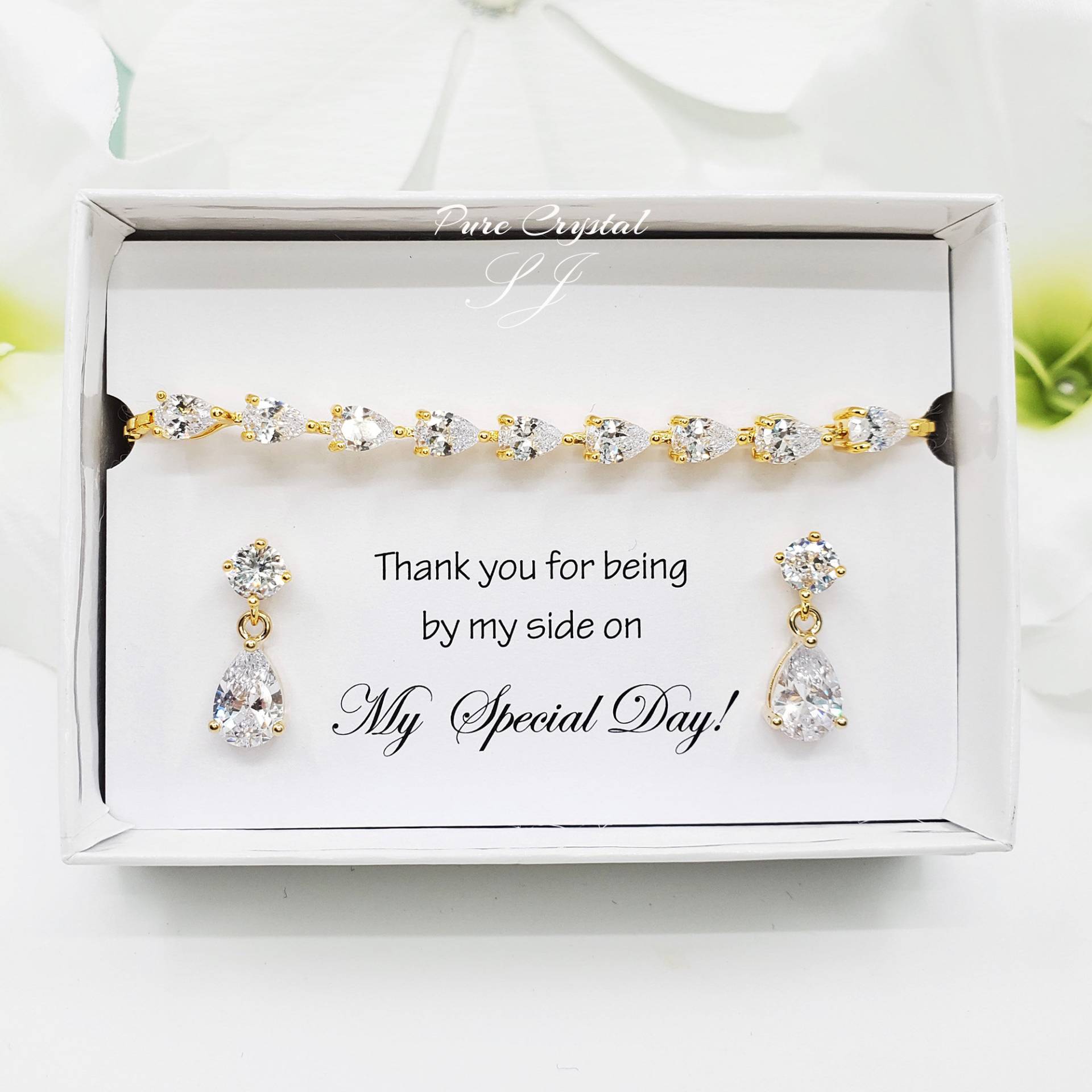 Tropfen Cubic Zirkonia Ohrringe Und Armband Set Brautjungfer Schmuck Geschenk Tropfen Cubic Zirkonia Ohrringe Und Armband Set Brautjungfer Schmuck Geschenk von PureCrystalSJ