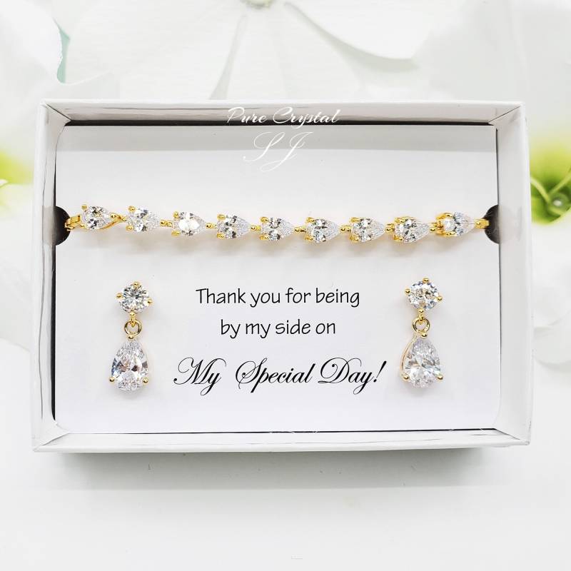 Tropfen Cubic Zirkonia Ohrringe Und Armband Set Brautjungfer Schmuck Geschenk von PureCrystalSJ
