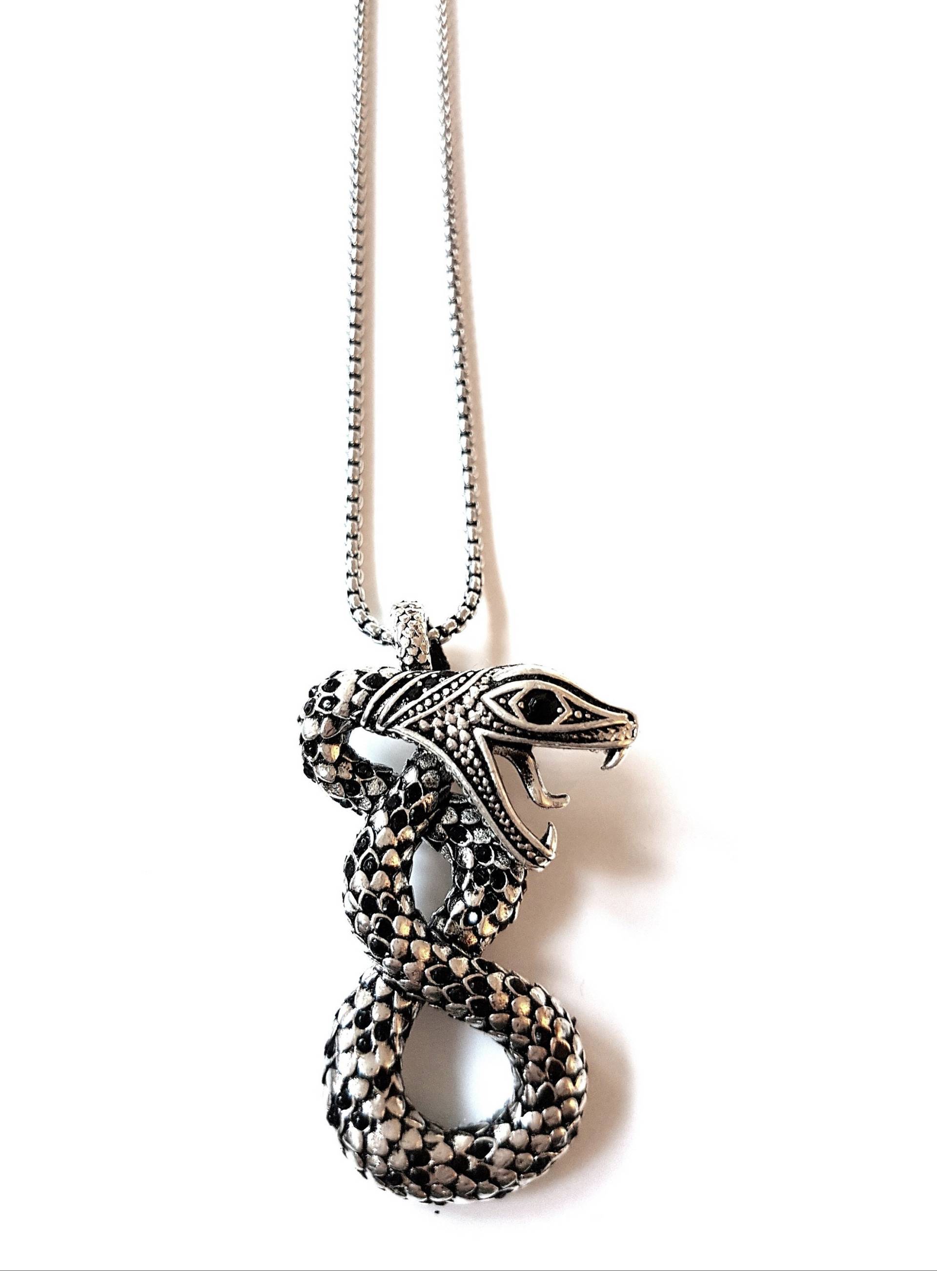 Anhänger "Schlange" in Sterlingsilber 925 Mit Schwarzen Zirkonenund Gliederkette von PureEssentialDesigns