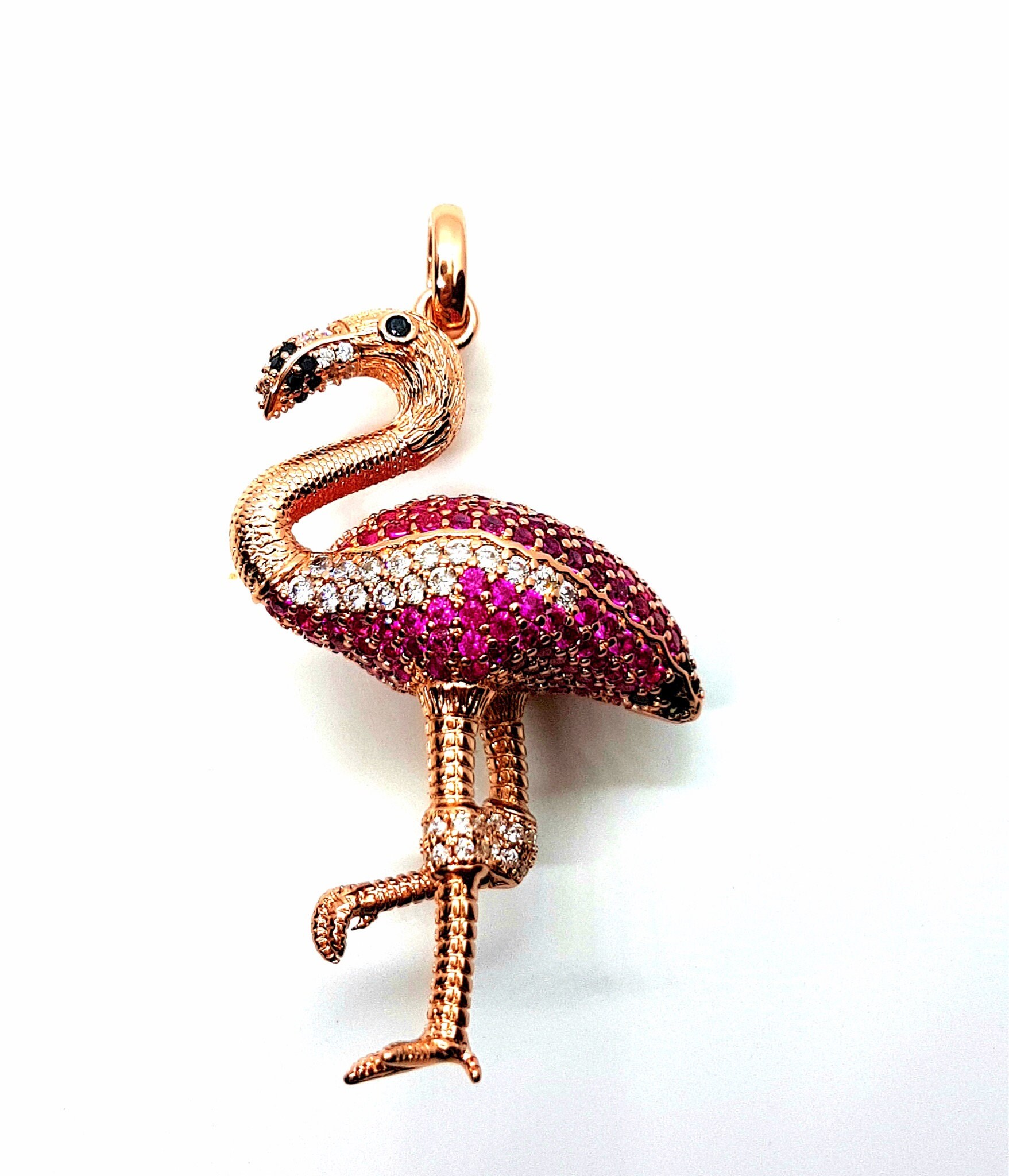 Rose Gold Flamingo Pendant | Pink & White Crystal Charm Sparkly Animal Jewelry Cute Gift For Her Necklace von PureEssentialDesigns